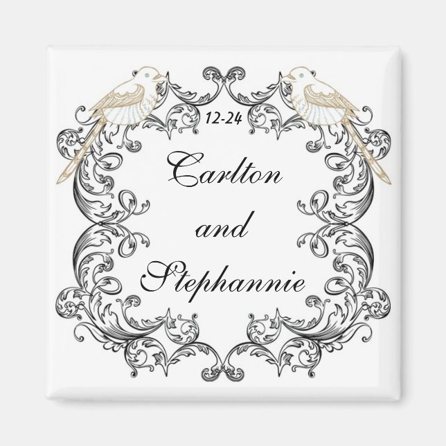 Love Birds Black/White Wedding Magnet (Vorne)