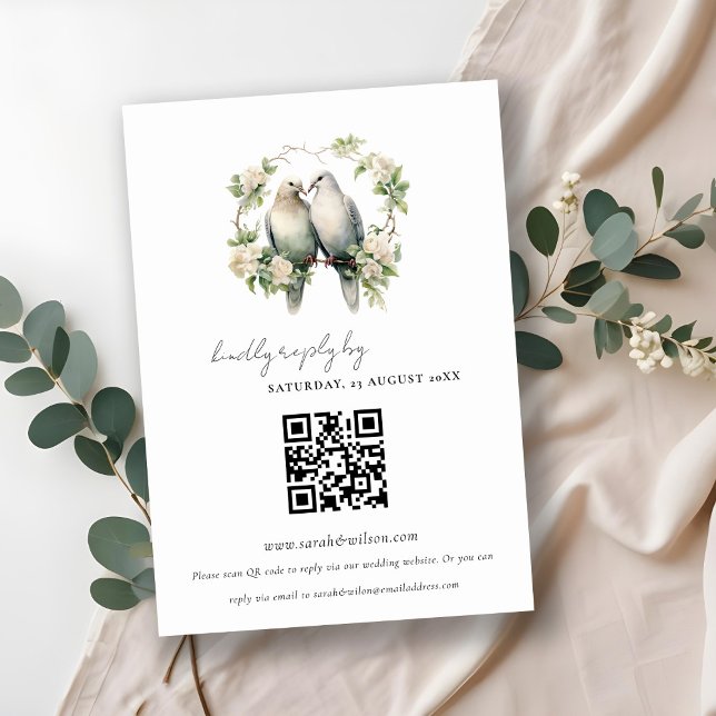 Love Birds Botanical Wreath Wedding QR Code UAWG Begleitkarte (Von Creator hochgeladen)