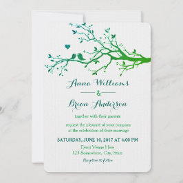 Love Birds Branches Green Hues Hochzeit Einladung