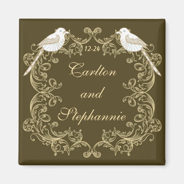 Love Birds Brown/Creme Wedding Magnet (Vorne)