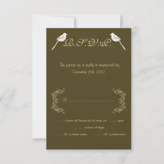 Love Birds Brown/Creme Wedding RSVP Card Einladung