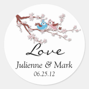 Love Birds Cherry Blossom Hochzeitsticker Runder Aufkleber