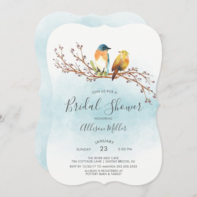 Love Birds Couple Bridal Dusche Einladung (Vorne/Hinten)