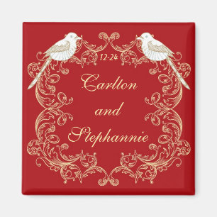 Love Birds Crimson/Creme Wedding Magnet