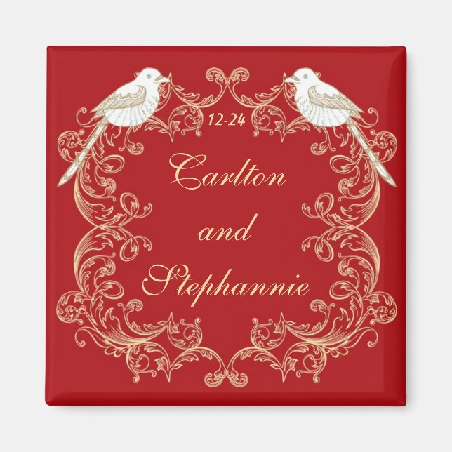 Love Birds Crimson/Creme Wedding Magnet (Vorne)