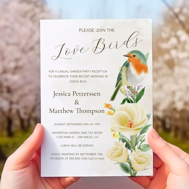 Love Birds Elopement Party Foto Hochzeitsempfang Einladung (Von Creator hochgeladen)