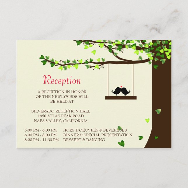 Love Birds Falling Hearts Oak Tree Empfang Card Begleitkarte (Vorderseite)
