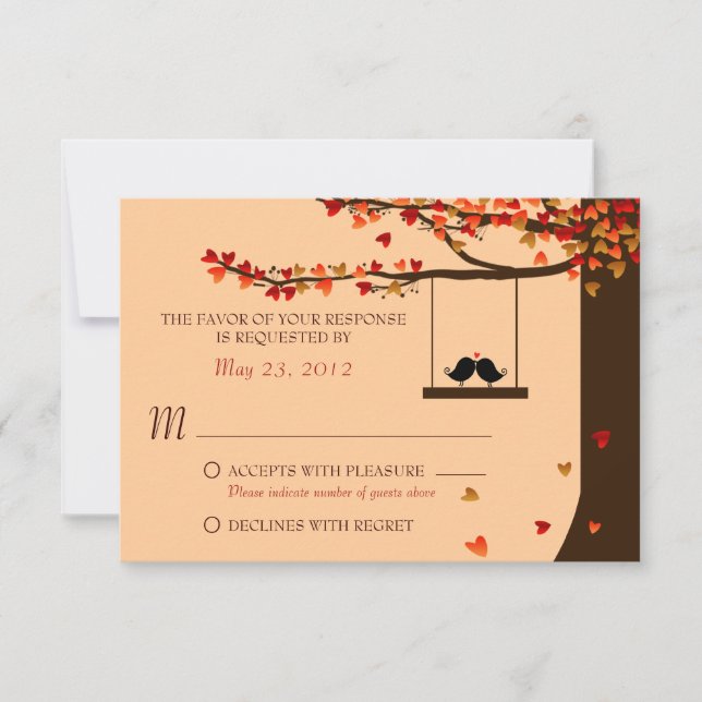 Love Birds Falling Hearts Oak Tree UAWG RSVP Karte (Vorderseite)