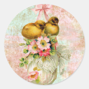 love birds Flower Vintage Easter Card art Runder Aufkleber