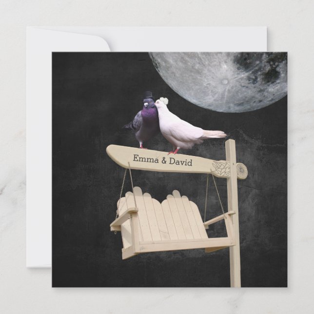 Love Birds Full Moon Night Wedding Einladungen (Vorderseite)
