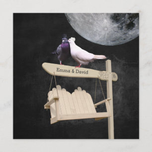 Love Birds Full Moon Night Wedding Einladungen
