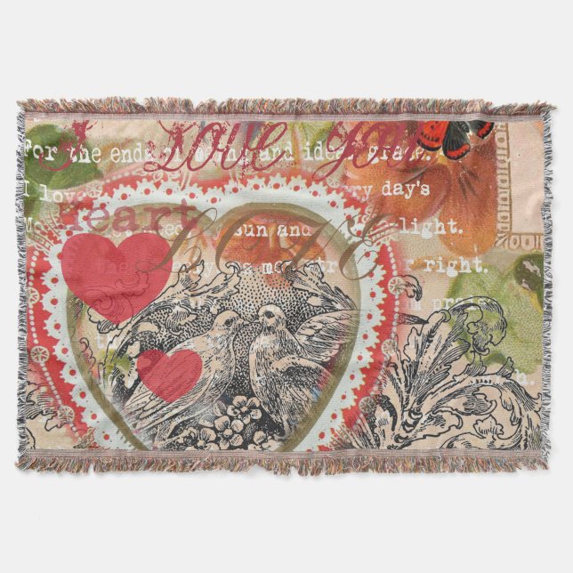 Love Birds Heart Red Art Collage Decke (Vorderseite)