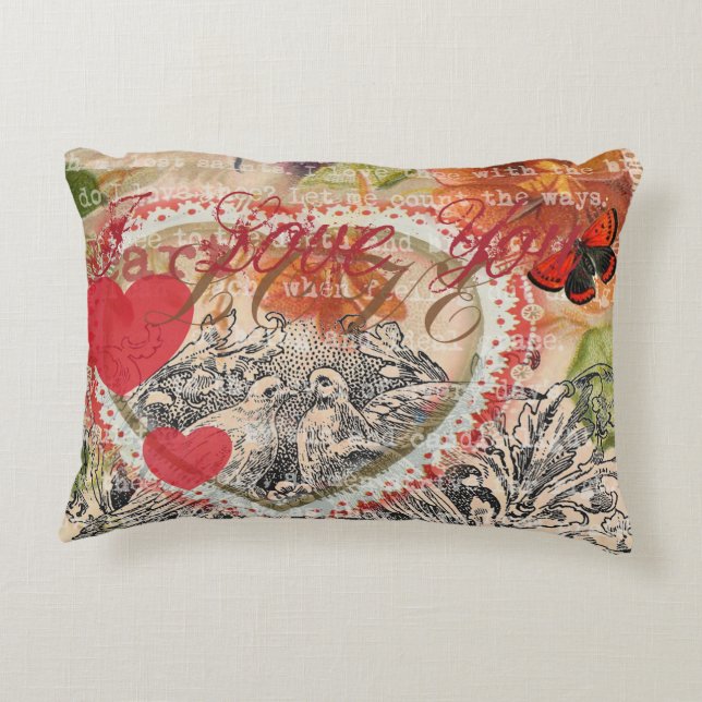Love Birds Heart Red Art Collage Dekokissen (Rückseite)