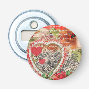 Love Birds Heart Red Art Collage Flaschenöffner