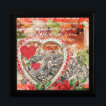 Love Birds Heart Red Art Collage Geschenkbox<br><div class="desc">Die Kunst der Liebe,  mit Lieblingen,  Valentinherzen,  und viktorianischen Vintagen Kunstwerken zu sagen,  ich Liebe Sie. Eine wunderschöne Liebesvogelkunst.</div>