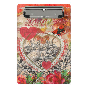 Love Birds Heart Red Art Collage Mini Klemmbrett