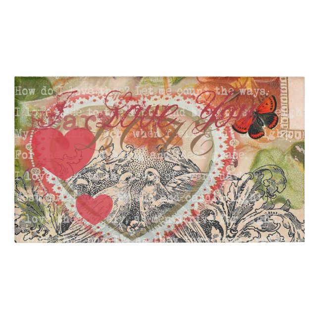 Love Birds Heart Red Art Collage Namenschild (Vorderseite)