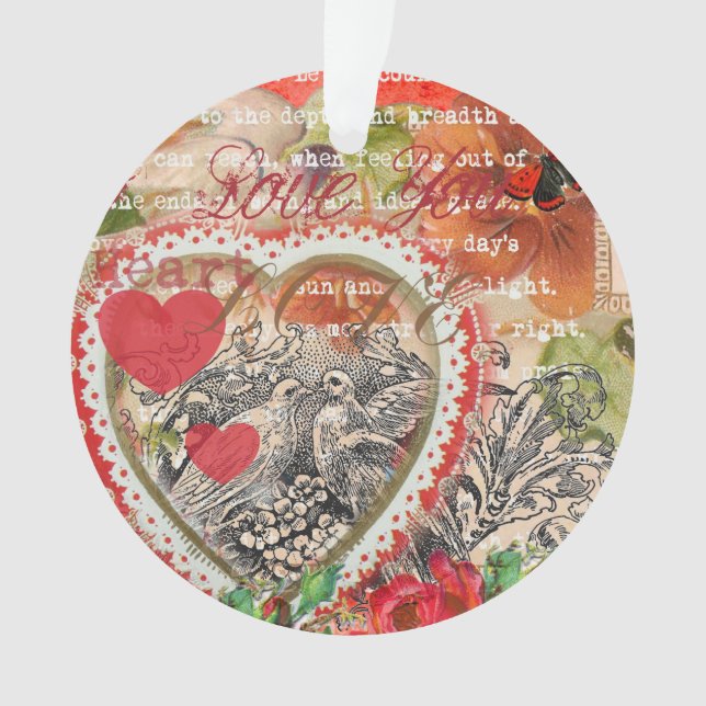 Love Birds Heart Red Art Collage Ornament (Vorderseite)