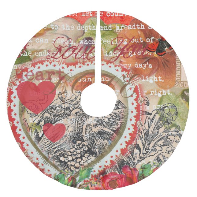 Love Birds Heart Red Art Collage Polyester Weihnachtsbaumdecke (Vorderseite)