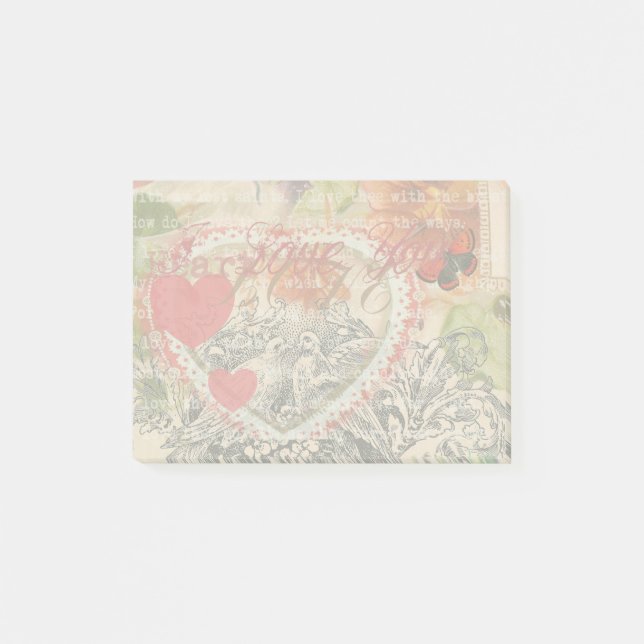 Love Birds Heart Red Art Collage Post-it Klebezettel (Vorderseite)