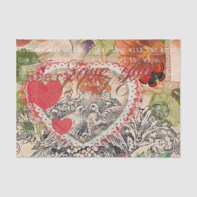 Love Birds Heart Red Art Collage Seidenpapier (Vorderseite)