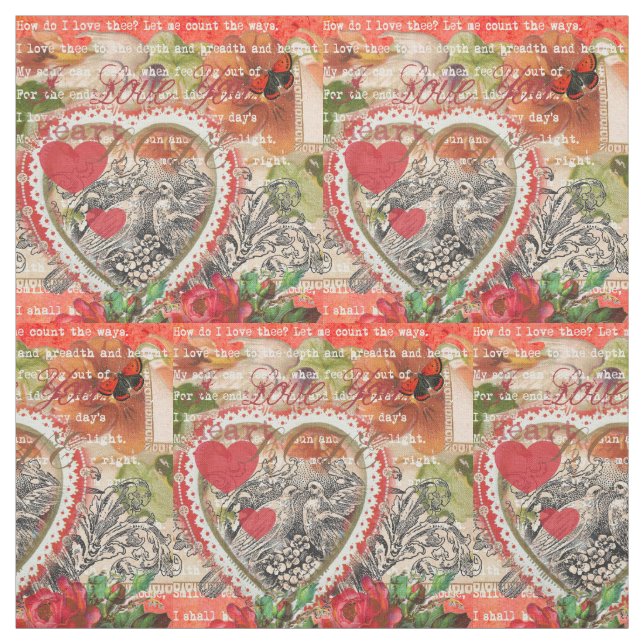 Love Birds Heart Red Art Collage Stoff (Muster)