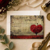 Love Birds Heart Tree Wedding RSVP in Red