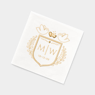 Love Birds Heart Wappen 2 Initial Wedding Monogram Servietten Mit Folie