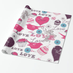 Love Birds herzen & Cupcakes Valentines Muster Geschenkpapier