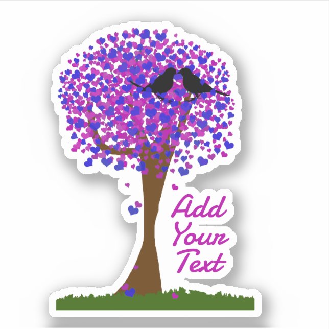 Love Birds in a Tree of Hearts - Winter Love Aufkleber (Vorderseite)