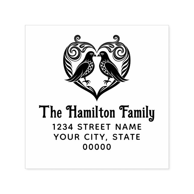 Love Birds in Extravaganten Herznamen Rückgabe Ret Permastempel (Design)