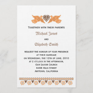 Love Birds Invitation - Persimmon/Braun auf Leinen Einladung