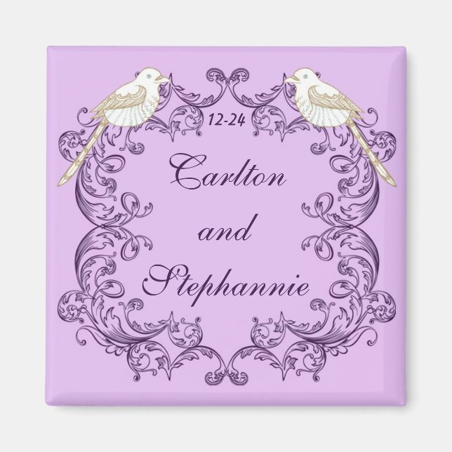 Love Birds Lila / Lavender Wedding Magnet (Vorne)