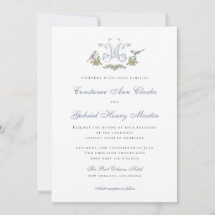 Love Birds "M" Monogram Weditation Einladung