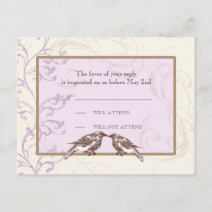 Love Birds 'n Lace - Lilac Wedding Response Card RSVP Karte