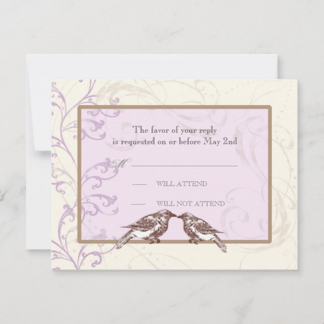 Love Birds 'n Lace - Lilac Wedding Response Card RSVP Karte (Vorderseite)