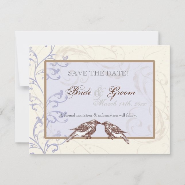 Love Birds 'n Lace - Periwinkle Save the Date Card (Vorderseite)