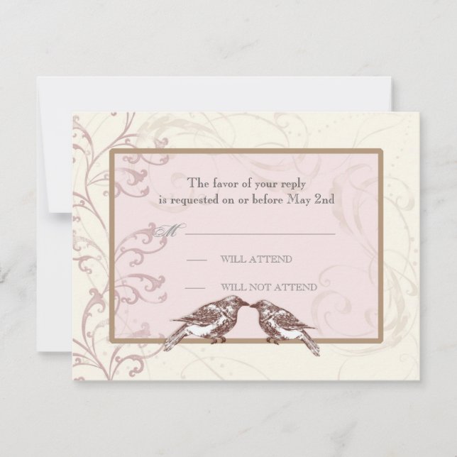 Love Birds 'n Lace - Rose Wedding Response Card RSVP Karte (Vorderseite)
