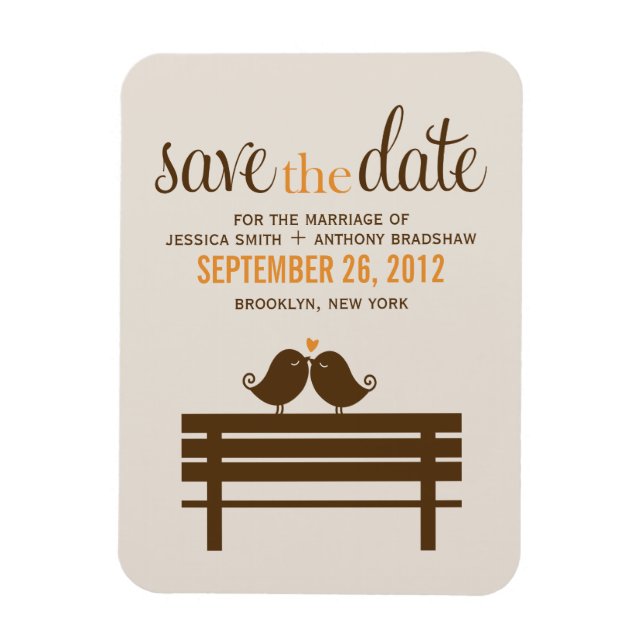 Love Birds on Park Bench Wedding Magnet (Vertikal)
