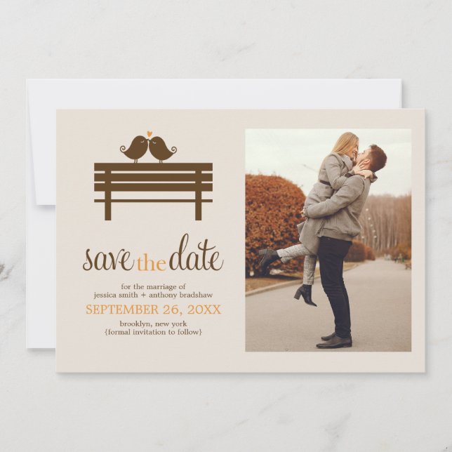 Love Birds on Park Bench Wedding Save The Date (Vorderseite)
