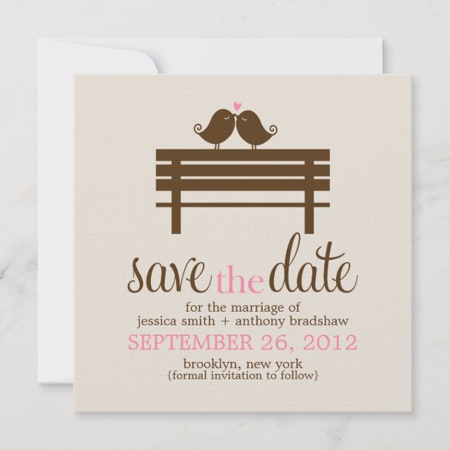 Love Birds on Park Bench Wedding Save The Date (Vorderseite)