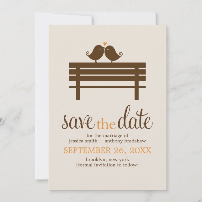 Love Birds on Park Bench Wedding Save The Date (Vorderseite)