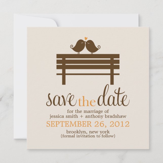 Love Birds on Park Bench Wedding Save The Date (Vorderseite)