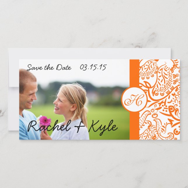 Love Birds Orange Damask Save the Date (Vorderseite)