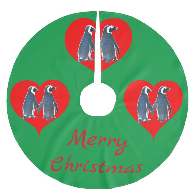 Love Birds Penguin Couple Heart Thunder_Cove Polyester Weihnachtsbaumdecke (Vorderseite)