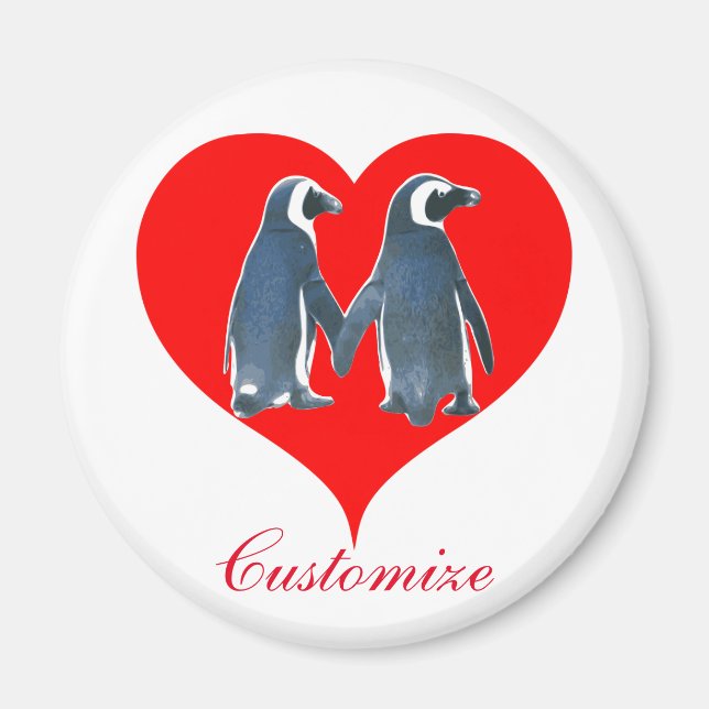 Love Birds Penguin Couple Red Heart Thunder_Cove Magnet (Vorne)