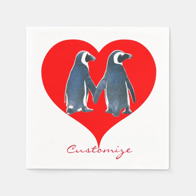 Love Birds Penguin Couple Red Heart Thunder_Cove Serviette (Vorderseite)