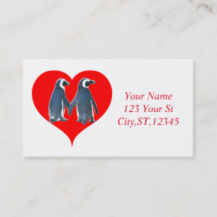 Love Birds Penguin Couple Red Heart Thunder_Cove Visitenkarte