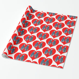 Love Birds Penguin Couple Red Hearts Thunder_Cove Geschenkpapier