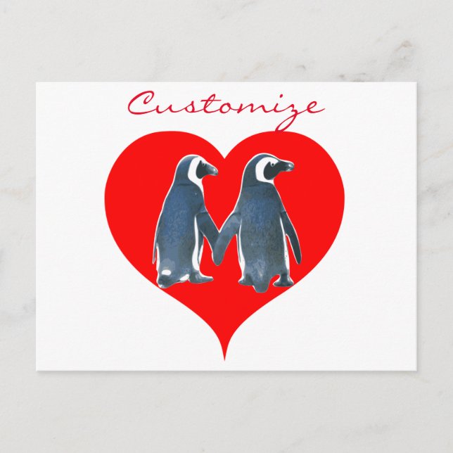 Love Birds Penguin Couple Red Hearts Thunder_Cove Postkarte (Vorderseite)